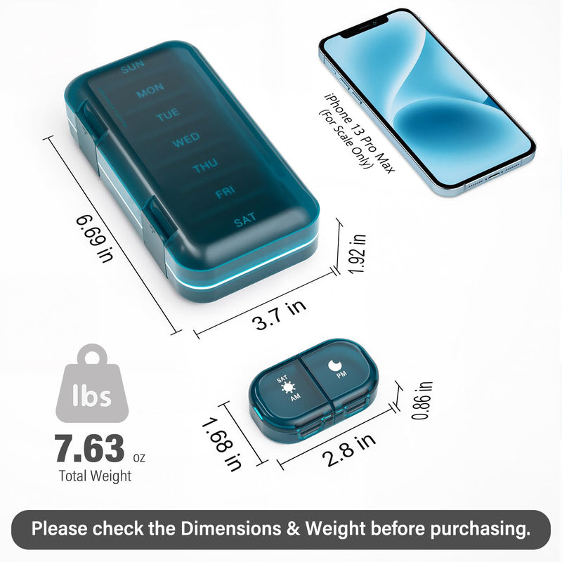 Vikie Weekly Pill Organizer 2 Times a Day with AM PM Sections, BPA-Free, Portable & Moisture-Proof for Pills, Vitamins, Supplements (2x7 Blue) 2 Times * 7 Days
