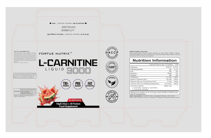 Nutrition L-Carnitine Liquid 3000 – High Strength Liquid with Acetyl L-Carnitine & B Vitamins – Pre Workout Energy & Metabolism Support – 30 Easy-to-Take Sachets – Vegan & Gluten Free