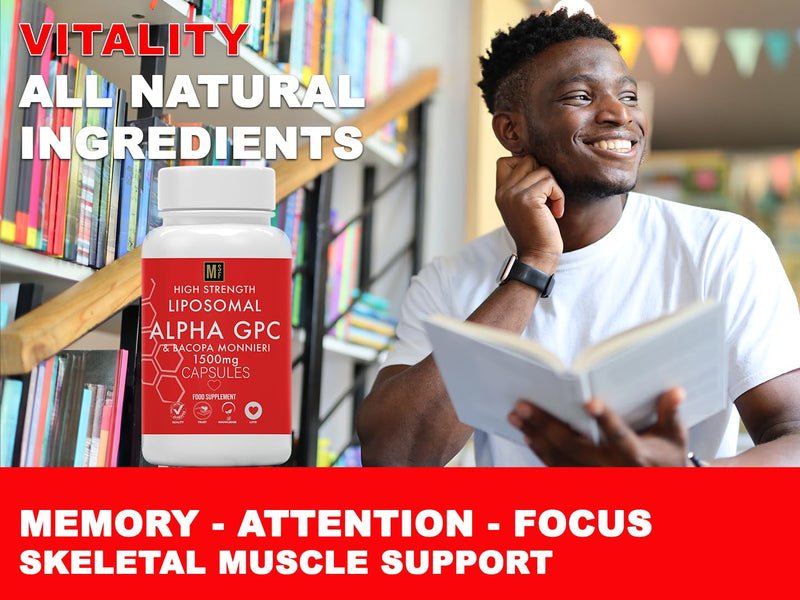 Alpha GPC & Bacopa Monnieri 1500mg | 120 Capsules High Strength Liposomal Max Absorbtion Alpha-GPC Choline Supplement Memory, Focus Brain Support