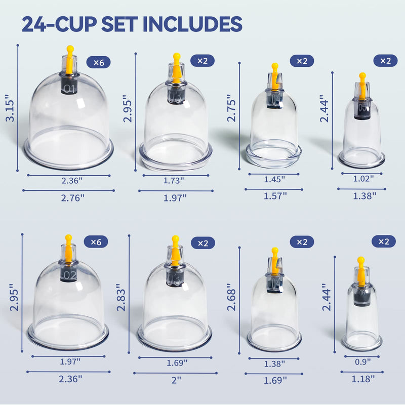 [Australia] - KingPavonini 24 Cups Cupping Therapy Set, Professional Chinese Cupping Set with Magnetics, Portable Vacuum Cupping for Cellulite Reduction, Pain Relief and Blood Circulation 