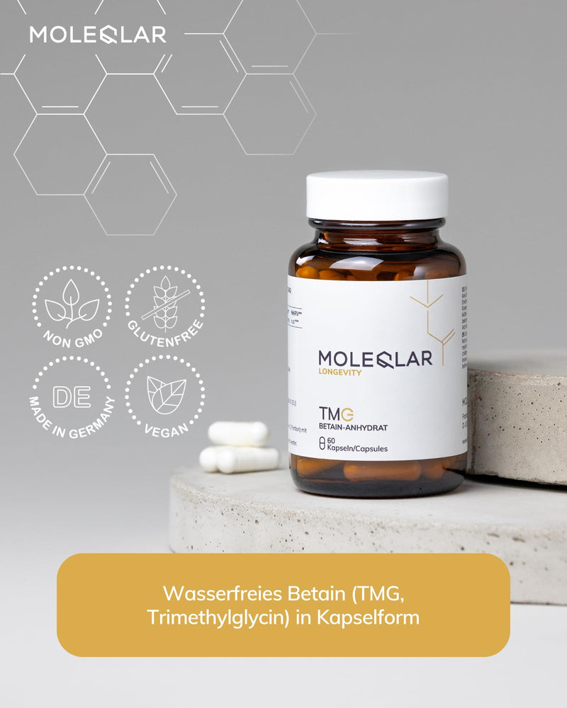 [Australia] - MoleQlar TMG betaine capsules - 60 vegan premium TMG capsules - 500mg anhydrous betaine (trimethylglycine) per capsule - highly pure - betaine anhydrous - Made in Europe 
