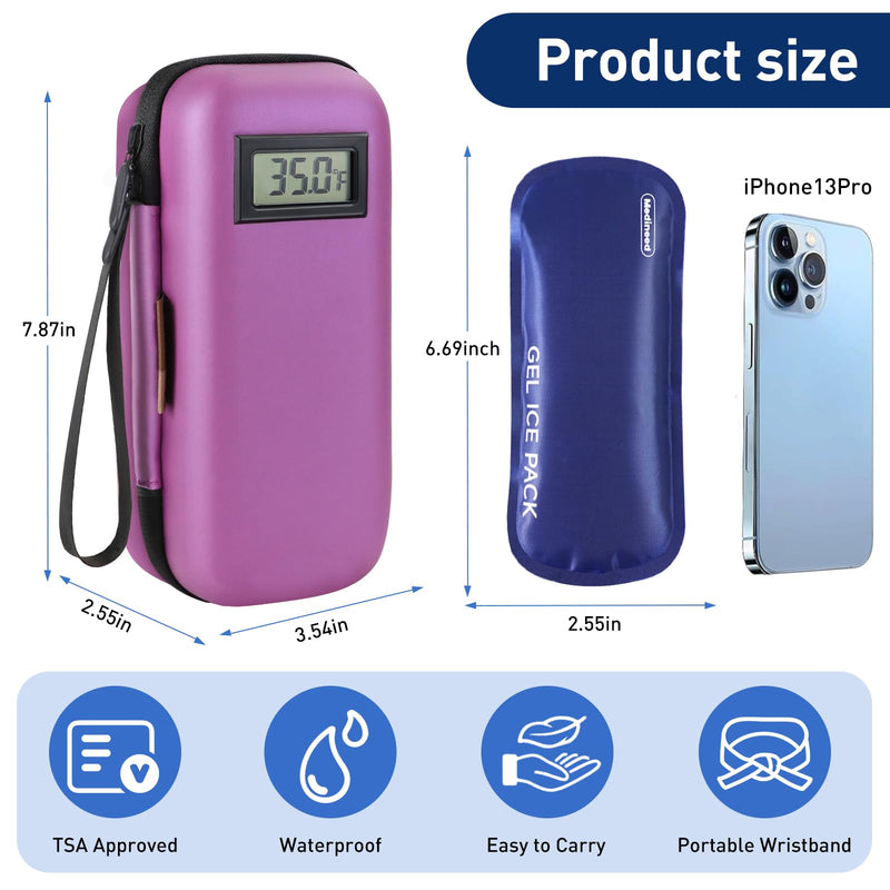 [Australia] - Insulin Cooler Travel Case, Portable Temperature Display Medicine Travel Cooler, Diabetes Case with 2 Reusable Ice Packs TSA Approved for Diabetic Supplies Patent Pending(Purple) Purple 