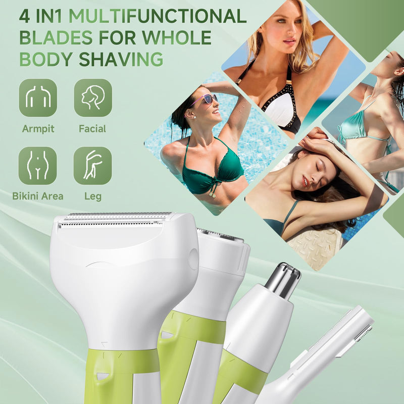 [Australia] - Electric Razors for Women, 4-in-1 Painless Shaver for Face, Bikini, Body & Underarms, Waterproof Cordless Foil Shaver for Wet/Dry Use with LED Light, USB Charging, Travel Bag 