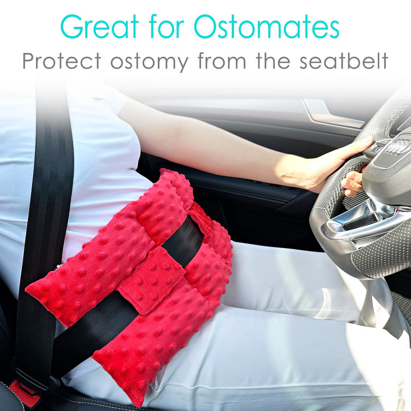[Australia] - Ostomy Seat Belt Pillow Stoma Seatbelt Protector Ostomy Bag Cover Pillow for Driving Ileostomy Ostomy Support Pillow Urostomy Supplies Car Women Men Minky Dot Red 
