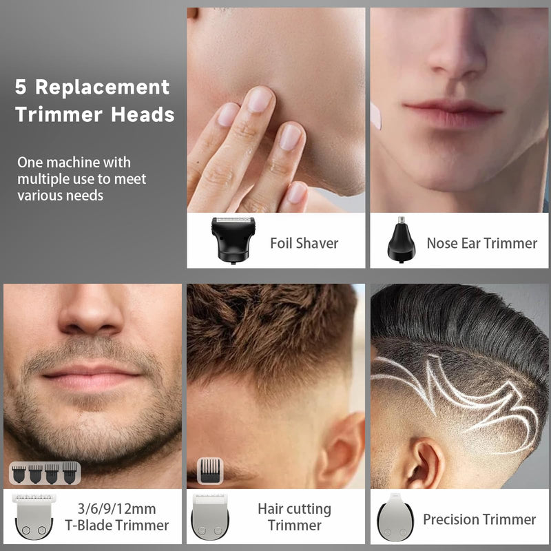 [Australia] - Beard Trimmer for Men 5 in 1 Electric Razor for Nose, Body, Face and Mustache Grooming Kit Cordless Hair Clipper Trimmer with Smart Charge Technology 