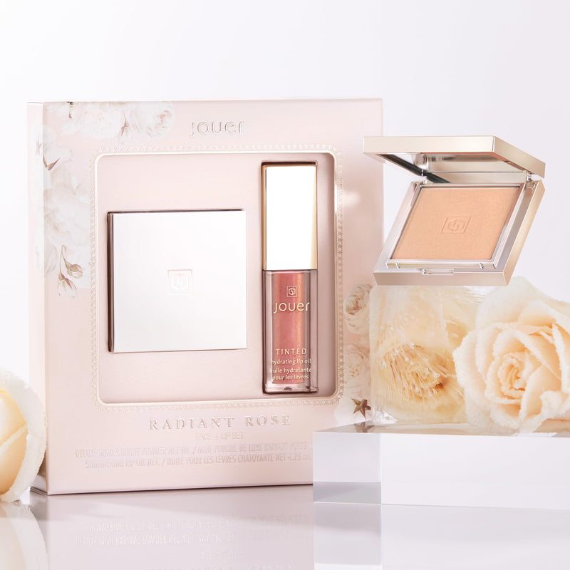 [Australia] - Jouer Radiant Rose Face + Lip Set, Translucent Setting Powder & Shimmer Lip Oil - Blurring Powder - Hydrating Lip Oil - Set Face Makeup 