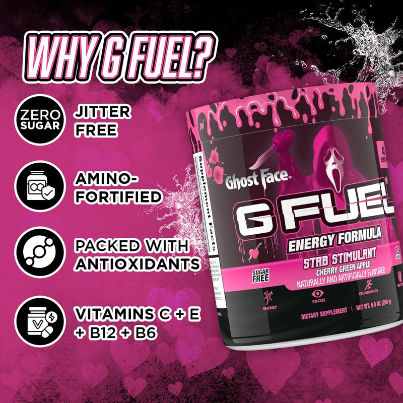 [Australia] - G Fuel Ghost Face Energy Drink Powder, Pre Workout Caffeine Mix for Gaming, Sugar Free Focus Amino, Vitamin + Antioxidants, 9.9oz (Cherry Green Apple, 40 Servings) Cherry Green Apple 