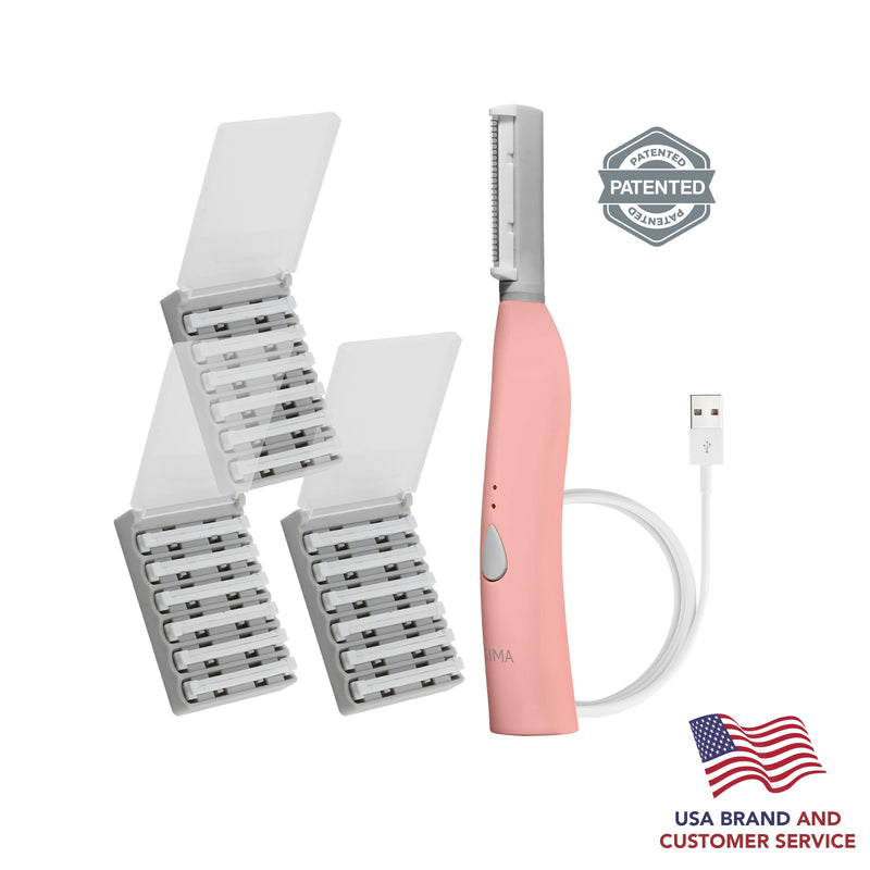 [Australia] - SPA SCIENCES - SIMA Patented Dermaplane Razor for Women Face – Painless 2-in-1 Facial Exfoliation & Peach Fuzz Hair Removal – Anti-Aging – 3 Speeds – Rechargeable – 19 Weeks Treatment Pink 