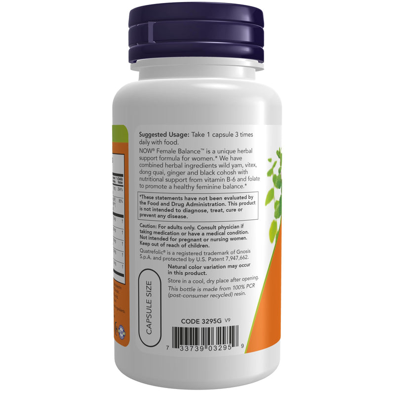 NOW Supplements, Female Balance™ with Wild Yam, Vitex, Dong Quai, GLA, Vitamin B-6 and Folate, 90 Capsules