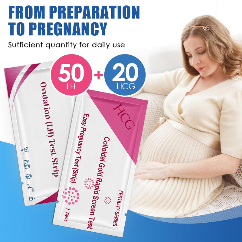 [Australia] - 50 ovulation test + 20 pregnancy test, sensitive desire to have children, fertility tests for ovulation, ovulation test strips for desire to have children, fertility test for women ovulation (50 LH + 20 HCG) 70 pieces (pack of 1) 