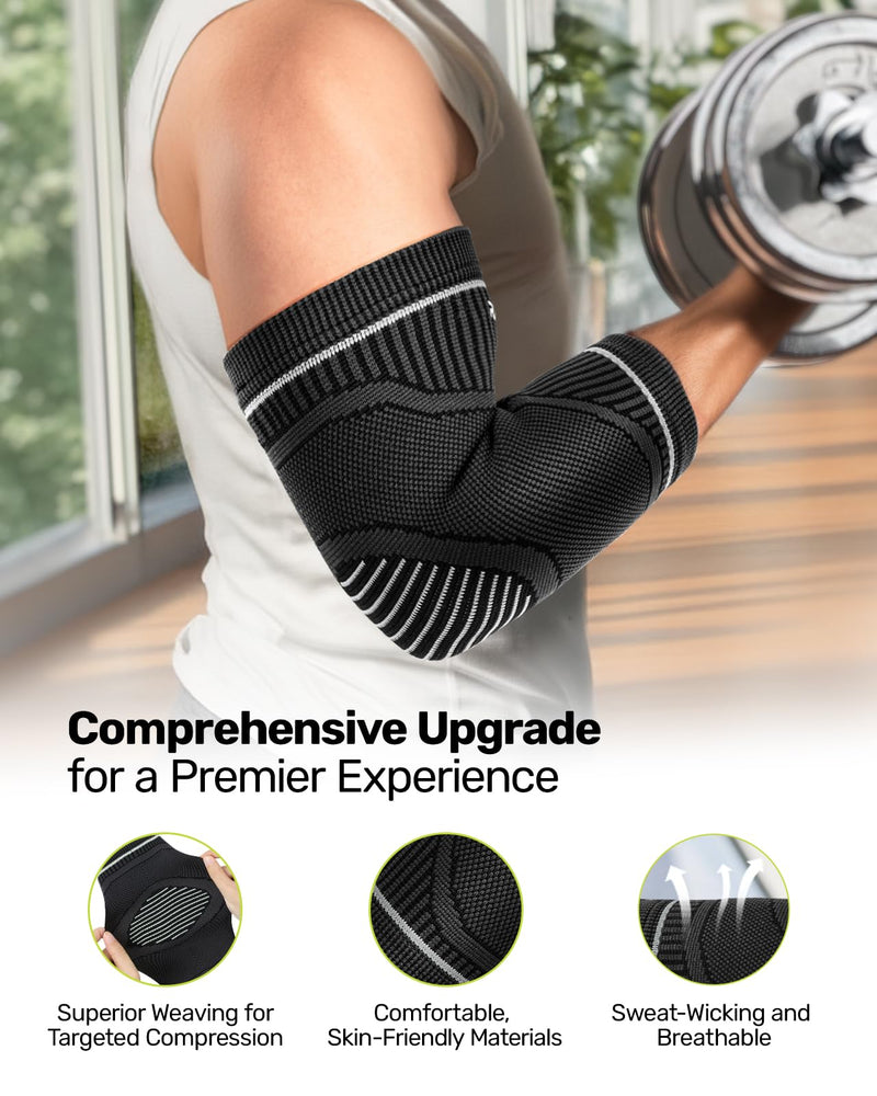 [Australia] - Elbow Compression Sleeve 2 Pack, High Elastic Elbow Brace for Tendonitis and Tennis Elbow for Women & Men, Elbow Sleeve for Tennis, Golfer, Badminton, Weightlifting, Grey M Black Medium 