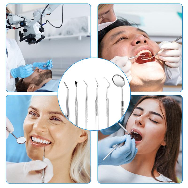 [Australia] - 6 tooth cleaning set, dentist instruments, tartar remover for dogs and humans, dental care set, stainless steel dental cutlery, dental mirror, dental mirror, dental tweezers, dental probe, removing tartar yourself 