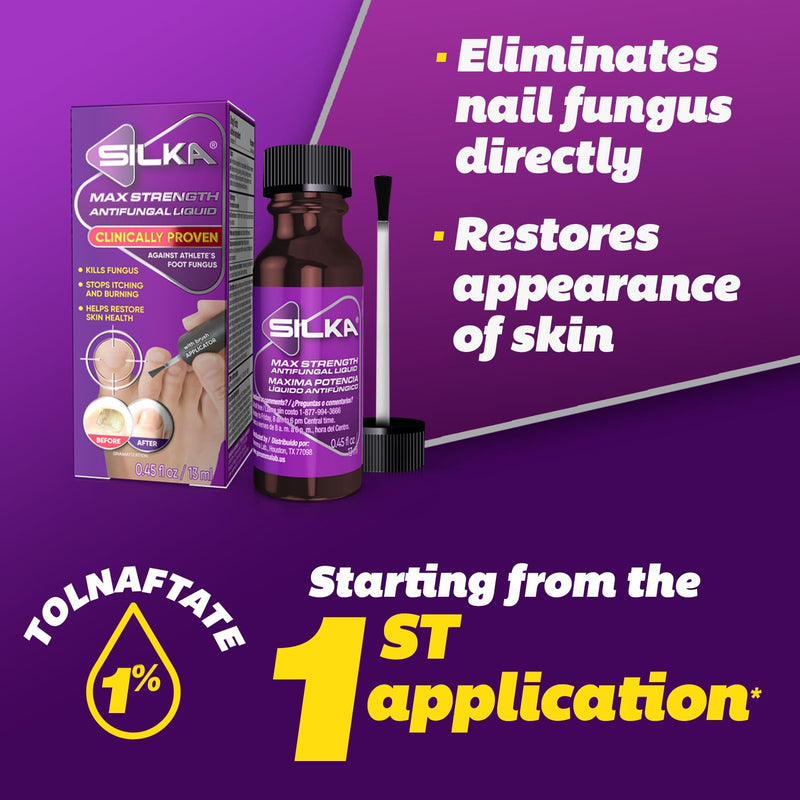 Silka Max Strength Antifungal Liquid & Athlete's Foot Cream Set, 2 Count | Powerfull Relief for Athlete's Foot, Ringworm & Jock Itch; Helps Relieve Itching & Burning
