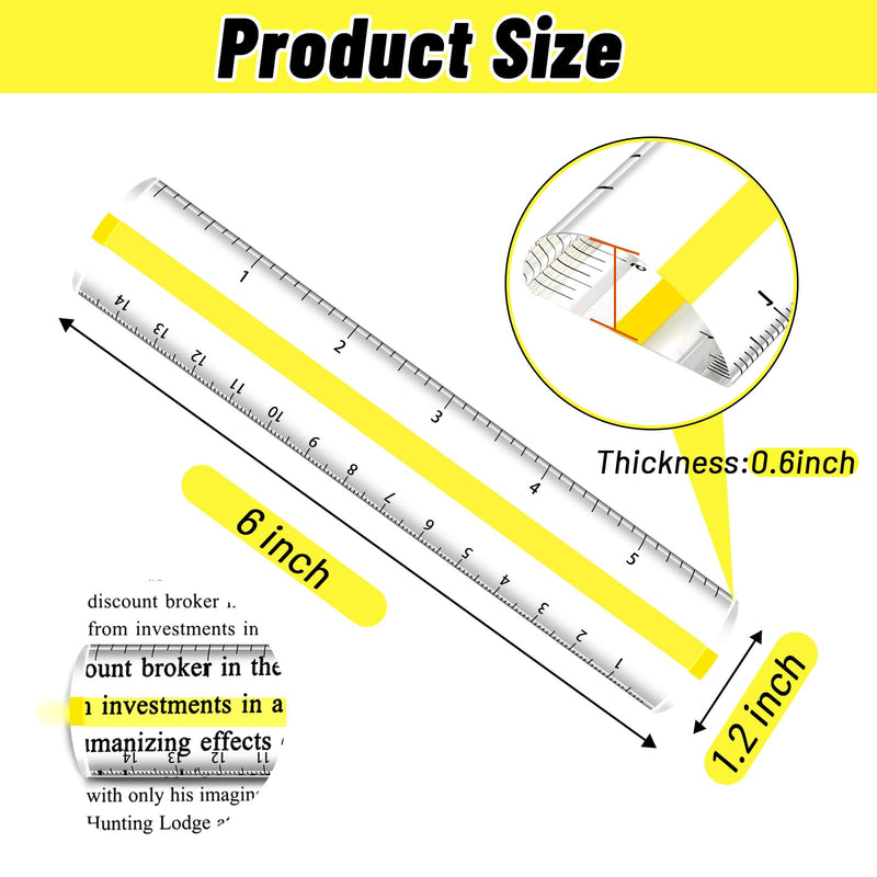 UNIFAMILY Magnifying Ruler with Sliding Marker, 6 Inch Mgnetic Magnifying Ruler for Knitting Patterns, Acrylic Reading Magnifier for Books, Instructions, mahjong and Bible (Yellow-non-magnetic) Yellow-non-magnetic