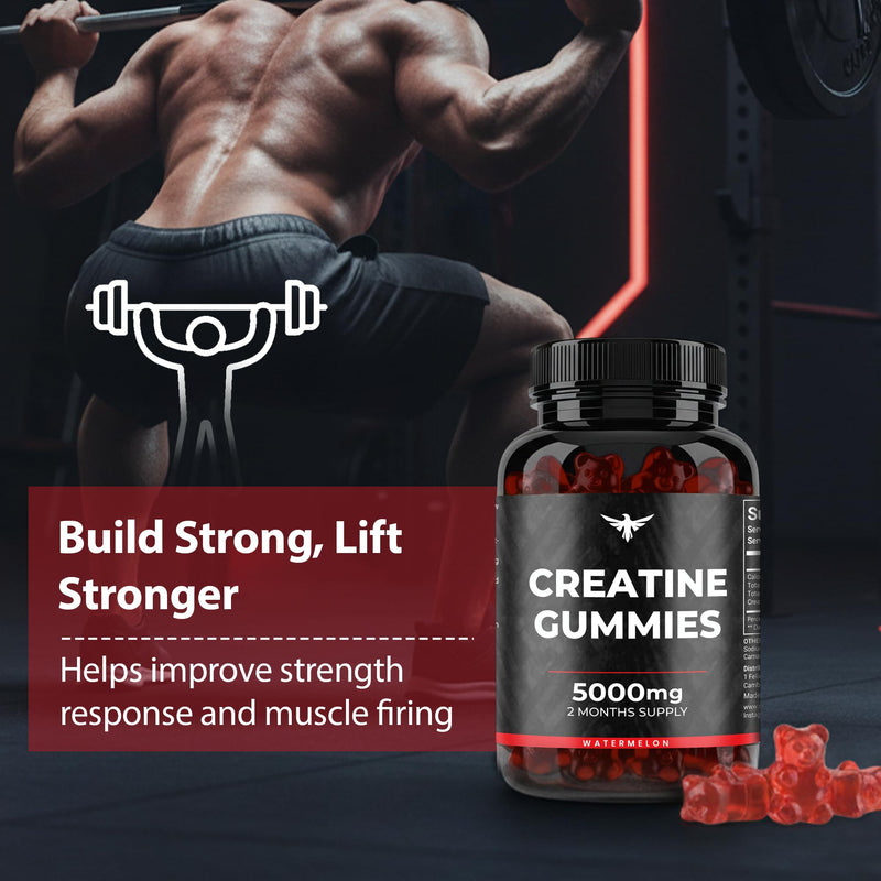 Creatine Monohydrate Gummies 5000mg – Watermelon Flavour High Strength Pre-Workout Creatine for Strength, Energy & Muscle Performance – 120 Vegan Gummies, 2 Month Supply