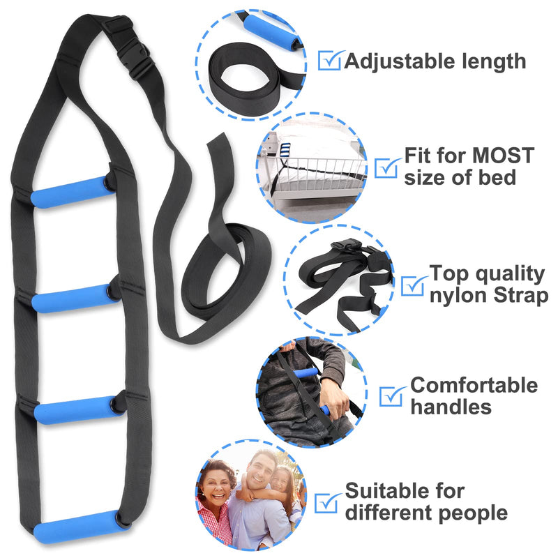 [Australia] - Bed Ladder Assist,Pull up Helper and Sit up Helper 4 Handle Grips,Bed Rail Assistance Devices Adjustable Length Bed Lift for Most Beds Mobility Aid for Elderly, Handicapped,Injured (160 INCHES) 160 INCHES 