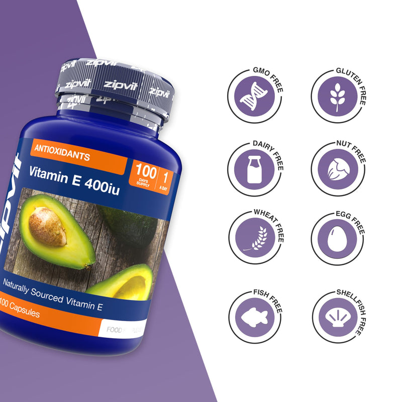 Zipvit Vitamin E Capsules 400IU, Natural D-Alpha Tocopherol, Supports Cell Protection from Oxidative Stress, 100 Capsules, Vitamin E Supplement