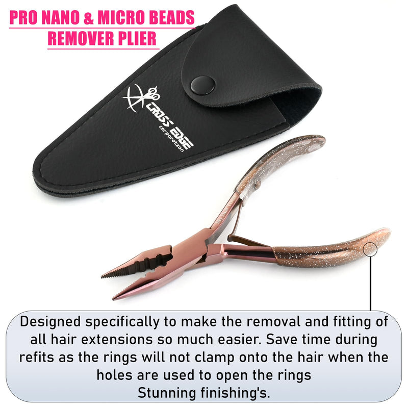 Pro Hair Extension Tools Mini 3 Holes Silicone Micro Beads & Nano Rings Hair Extensions Opener & Remover Pliers Hair Tinsel Feathers Fitting Plier Micro Bead Crimping Plier (Rose Gold Titanium Coated) Black,rose Gold