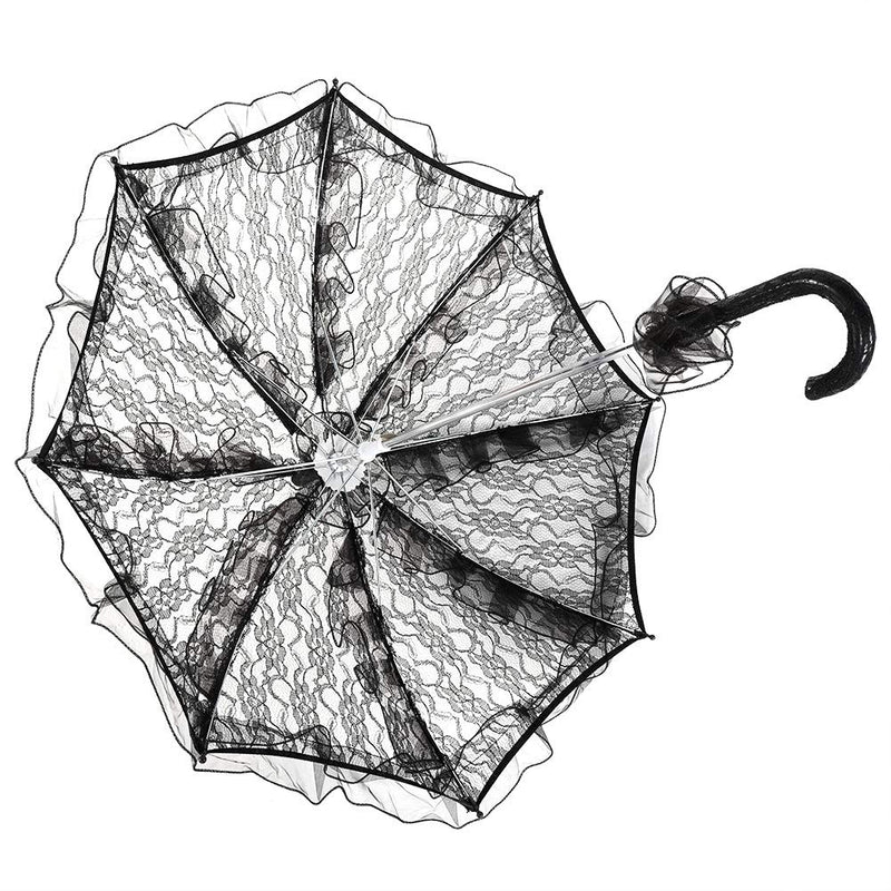 Fdit Bridal Lace Cotton Umbrella Parasol Costume for Wedding Parties Dancing Photography Prop(Black)