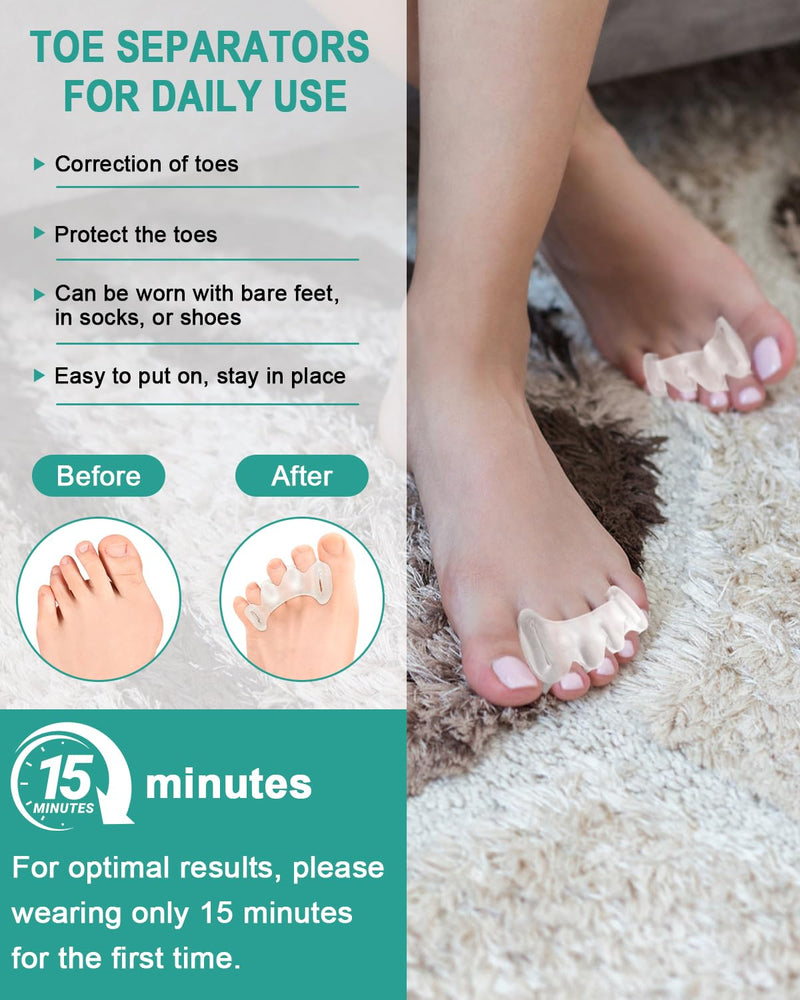 [Australia] - 2Pairs Toe Spacers Silicone Gel Toe Separators Correct Women Men Bunion Toes, Soft Toe Spreaders, Hammer Toes Corrector, Big Toe Straightener for Plantar Fasciitis, Foot Relief(Clear) 