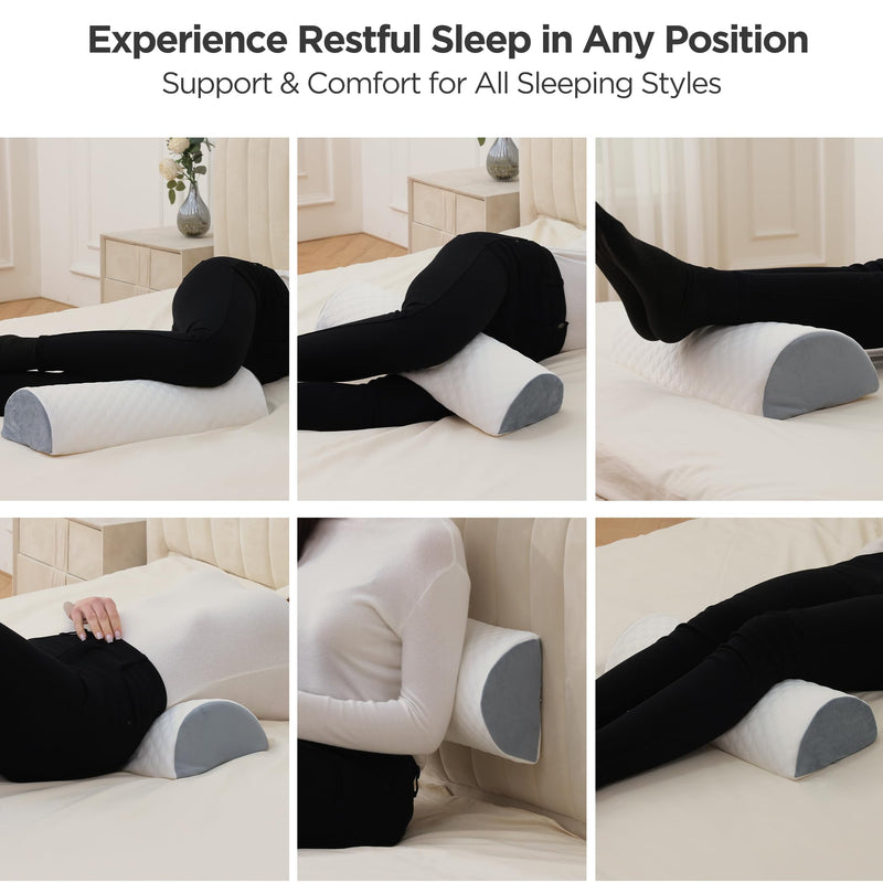 [Australia] - Knee Pillow for Back Sleeping Half Moon Bolster Pillow Wedge Pillow for Back Sleepers Under Knee Pillow for Sleeping on Back Leg Pillow for Neck Pain Relief, 18.5" X 8" X 4.5" 18.5"X8"X4.5" 