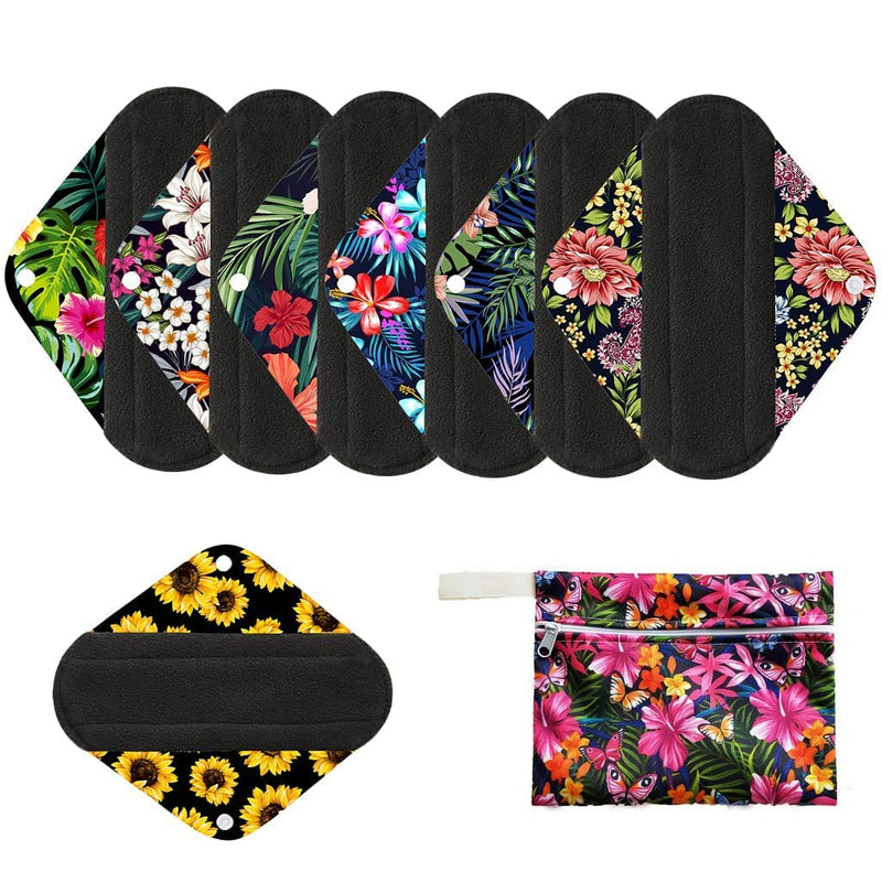 [Australia] - 7pcs/Set Including 1pc Mini Wet Bag +6pcs Bamboo Charcoal Cloth Menstrual Pads/Reusable Sanitary Pads/Mama Panty Liners (All Randomly Prints) 7 Pieces Set 1 7 Piece Set 