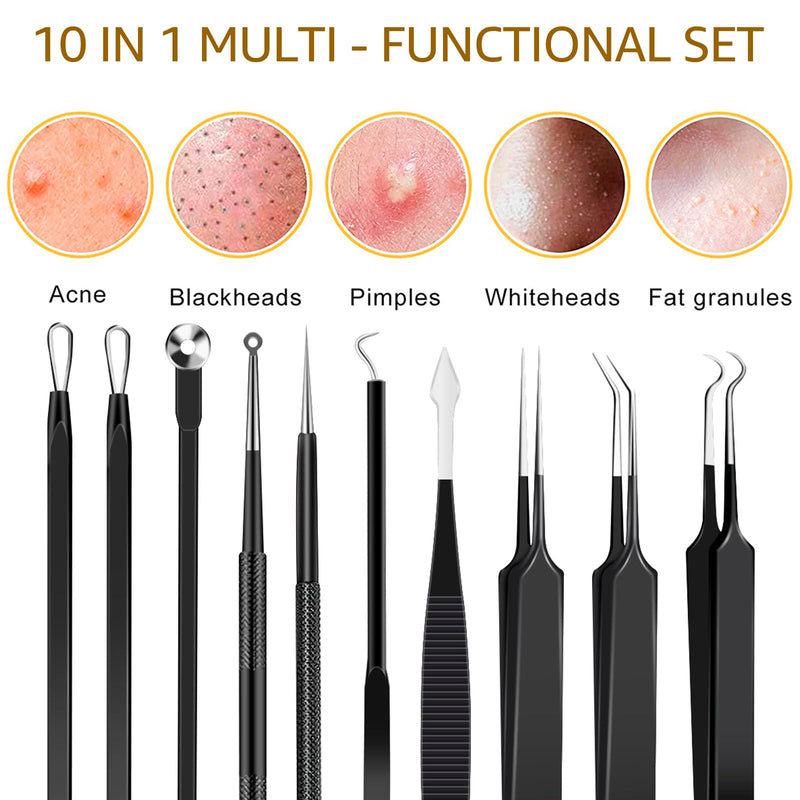 [Australia] - 40pcs Pimple Popper Tool Kit Stainless Steel Blackhead Remover Tool Comedones Extractor for Forehead Facial Nose Lightweight Acne Needle Tool with Metal Case for Travel Home Use Black 40pcs 