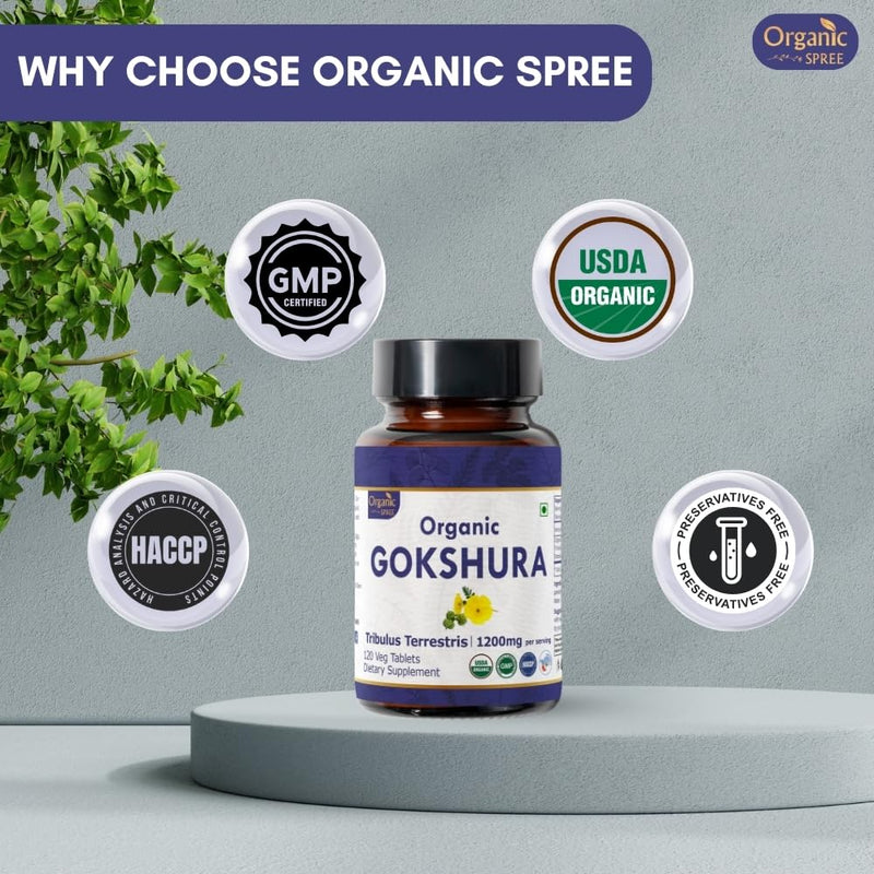 [Australia] - Gokshura 120 Tablets | Tribulus Terrestris (Gokshura) | USDA Organic Certified| Supports Immunity and Strength | Organic and Natural 120tab 120 Count (Pack of 1) 