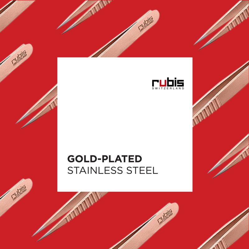Rubis Stainless Steel Pointed Tweezers with Pro Grip for Precise Eyebrows and Hair Removal, 1K003PGRG, Red Gold,Rubis Switzerland Swiss Made World Renowned Precision