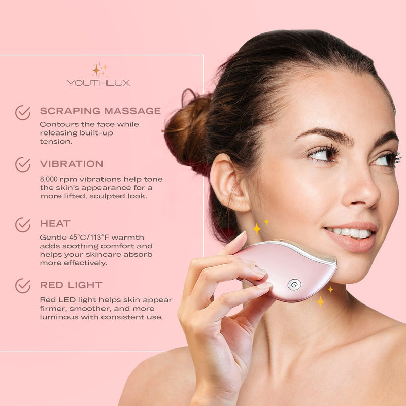 ProSculpt Heated Gua Sha Facial Massager – Electric Guasha Tool for Face Sculpting, Relaxation & Skincare | Soothing Vibration Facial Massage Tool with Contoured Design (White) White