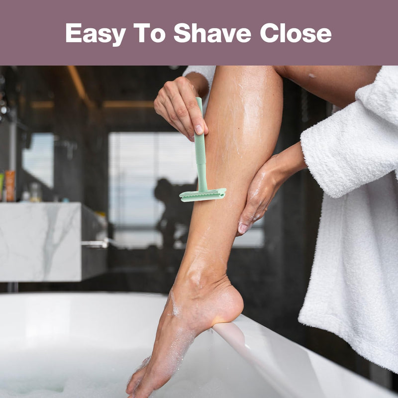 KINGHOOD Safety Razor for Women with 10 Double Edge Razor Blades, Single Blade Razors for Women and Men, Resuable razor, Plastic Free - Green Green a