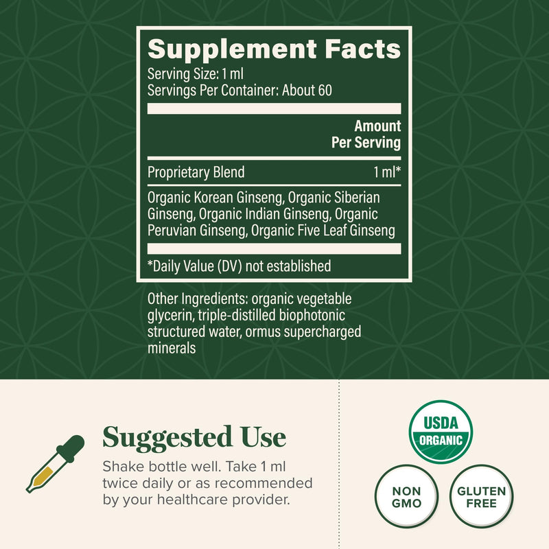[Australia] - Global Healing Center - Ginseng - Organic Raw Herbal Extract - Liquid Panax Supplement Drop Promotes Energy - Korean and Siberian Ginseng Supplement, Maca, Ashwagandha - Non-GMO - 2 Fl Oz 