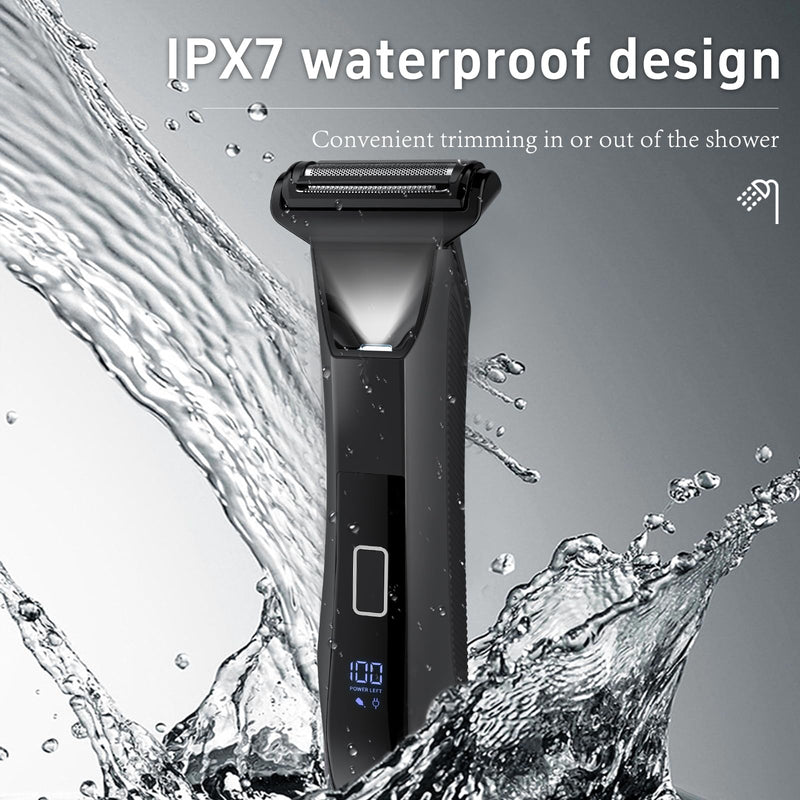 [Australia] - Body Trimmer for Men, Groin & Body Hair Trimmer, Ball Foil Shaver, Nose Hair Clippers, 3 in 1 Men's Waterproof Wet/Dry Groomer with Travel Case &Travel Lock, LED Display, Black 