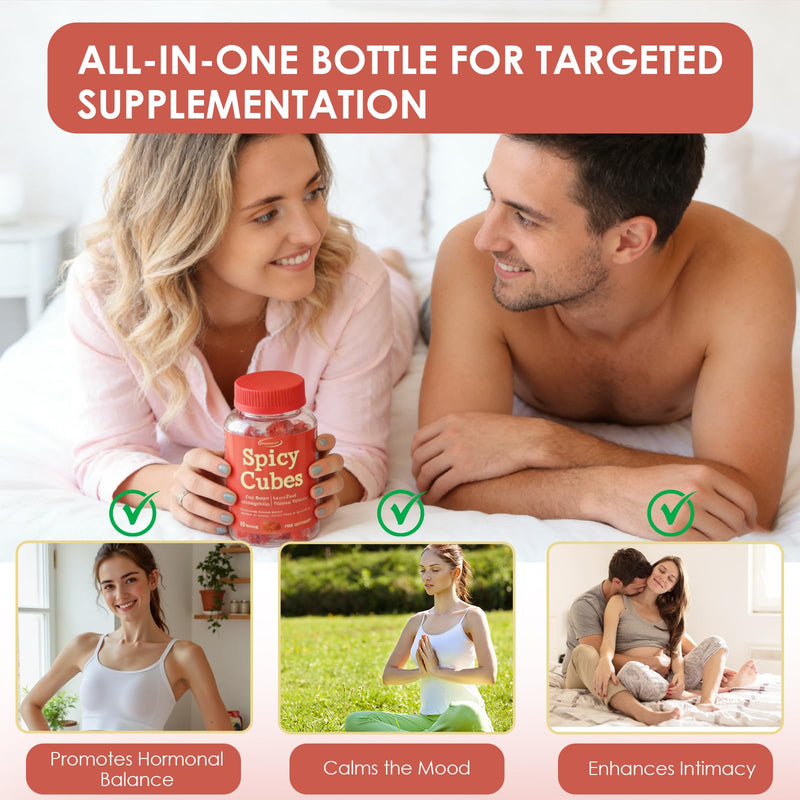 Spicy Blocks,Vegan Spicy Hot Peach Gummies for Men & Women- Formulated with Chilli, Ashwagandha, Maca Root & Tribulus Terrestris - Supports Calm & Hormonal Balance - 60 Pieces