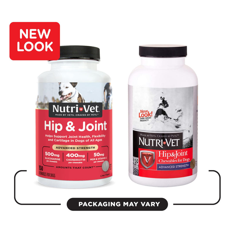 Nutri-Vet Advanced Strength Hip & Joint Chewable Dog Supplements - Formulated with Glucosamine & Chondroitin to Support Dog Cartilage & Mobility - 150 Tablets 150 Count - PawsPlanet Australia