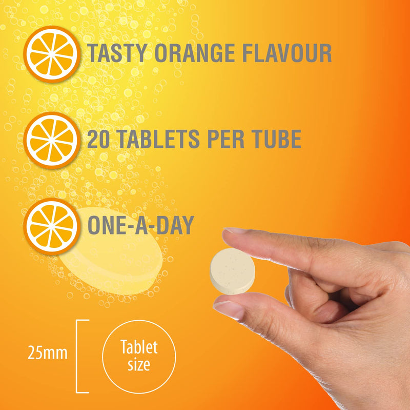 Vitamin C 1000mg & Zinc 15mg Orange Flavour Effervescent Tablets by Club Vits (6 Tubes of 20 Tablets)