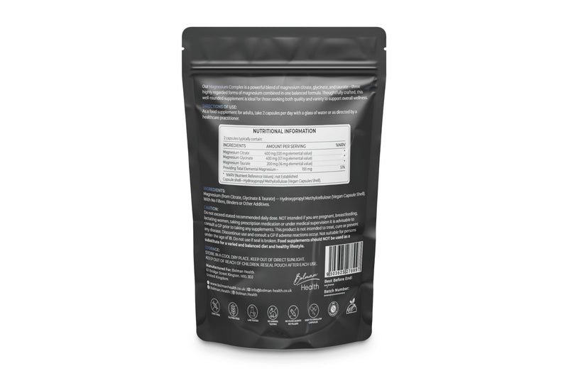 Magnesium Complex | Citrate, Glycinate & Taurate | 193mg Elemental Magnesium Per Serving | Supports Muscle Function, Nerve Function & Energy | 60 Vegan Capsules | Non-GMO 60 count (Pack of 1)