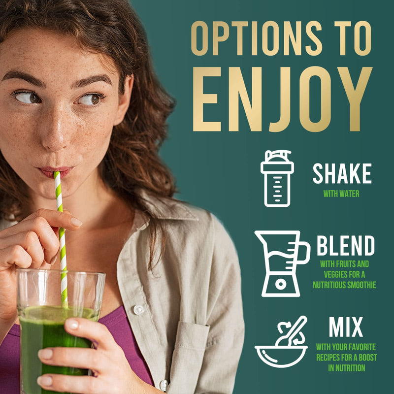 [Australia] - Super Greens Powder Smoothie Mix - Green Whole Food Blend Supports Energy & Gut Health with Spirulina, Chlorella, Mushrooms, Vegetables, Digestive Enzymes & Probiotics - Vegan Superfood - 30 Servings 