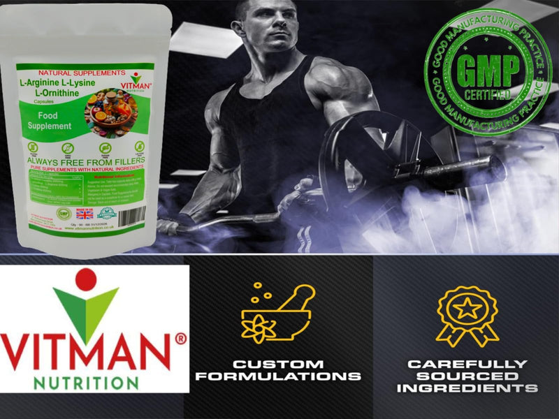 L-Arginine, L-Lysine, L-Ornithine, Tri-Amino Complex -1000mg Capsules - Synergistic Sports Bodybuilder Supplement, Gym & Muscle Mass Support (90) 90