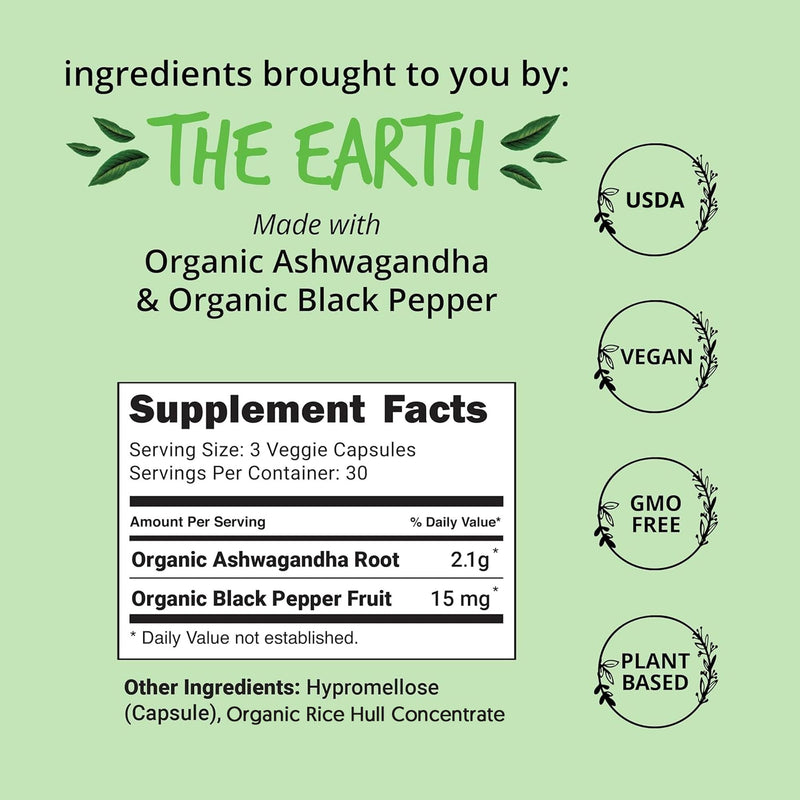 [Australia] - Organic Ashwagandha Capsules 2100mg – Stress Relief Supplement - Extra Strength - 100% Herbal, USDA Organic Ashwagandha Root Powder Extract w/ Black Pepper - Energy, Mood & Cortisol Manager, 90 Ct 