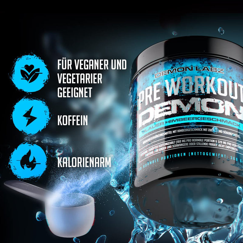 [Australia] - Pre Workout Demon - BLUE RASPBERRY FLAVOR - Pre Workout Booster with Creatine, Beta Alanine, Taurine & Caffeine - Training Booster - Climate Neutral & Made in Germany (720g) Blue Raspberry Flavor 80 Servings (Pack of 1) 