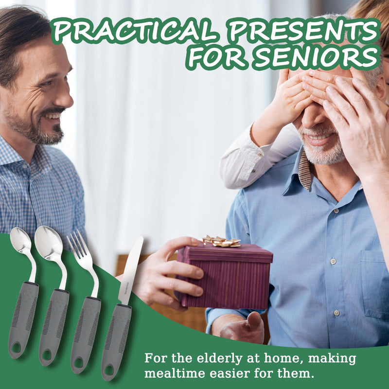 4 Packs Bendable Cutlery for Arthritic Hands Adaptive, Easy Grip Disabled Cutlery for Adults Stainless Steel Set with Spoon Fork Knife Elderly Nonslip Utensils Eating Aids (4 Packs) 4 Packs