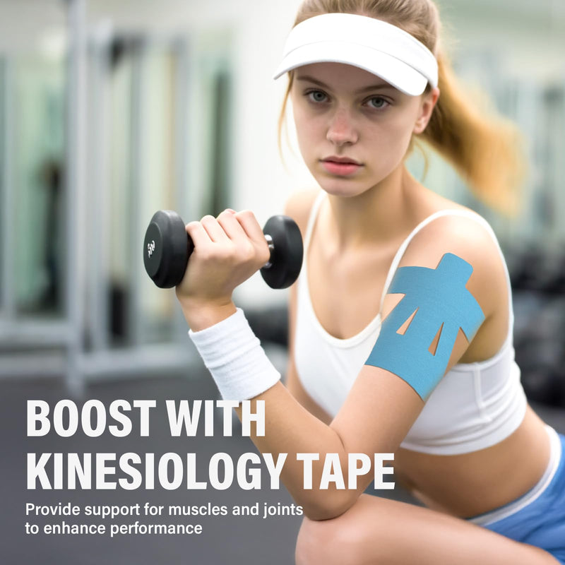 12Pcs Kinesiology Tape-for Shoulder, Shoulder Pain Relief Athletic Tapes, Shoulder Support & Stability Precut Strips, Waterproof & Elastic, Breathable Hypoallergenic Latex-Free Blue/Kneekinesiologytape
