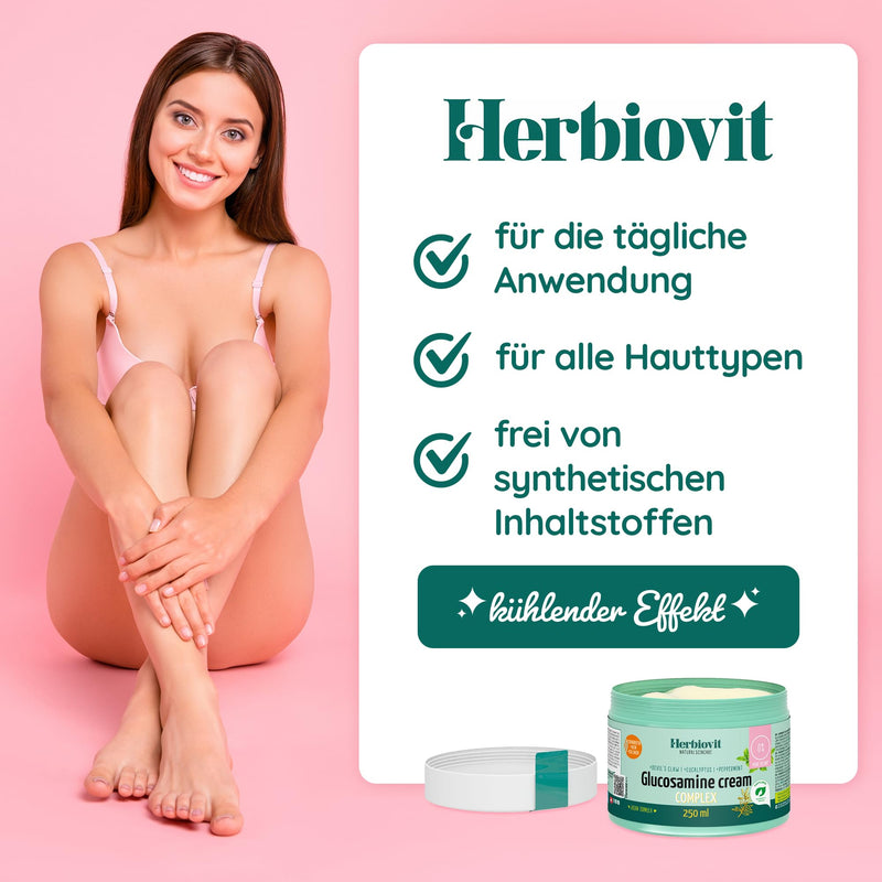[Australia] - Herbiovit Glucosamine MSM Cream 250ml for joints and muscle pain | Supports regeneration with devil's claw collagen eucalyptus oil & peppermint | vegan | quickly absorbed | cooling 