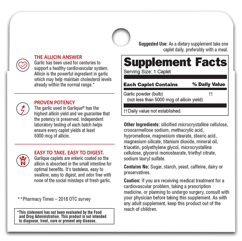 [Australia] - Garlique Healthy Cholesterol Formula with 5000 mcg of Allicin, 60 Enteric Coated Caplets (Pack of 2) 