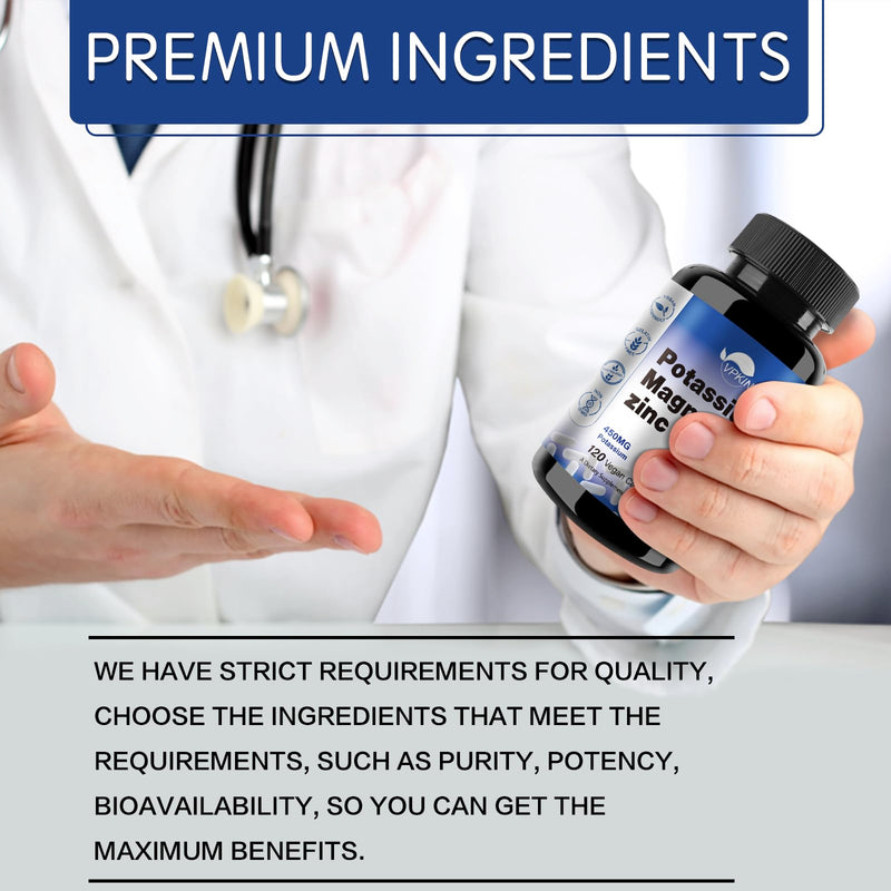 [Australia] - Potassium Magnesium Supplement 1000mg, Magnesium Potassium Zinc Aspartate Support Vascular, Bone, Heart, Muscle & Nerve Health, Non-GMO, Vegan, (120 Capsules) Potassium Magnesium 1 Count (Pack of 120) 