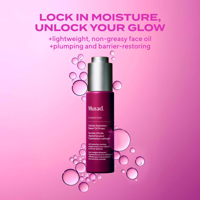 Murad Cellular Hydration Repair Oil Drops - Multi-Vitamin Blend - 1 Fl Oz | Hydrating multi-vitamin face oil with Bilberry Seed Oil strengthens the skin barrier and relieves redness for glowy skin