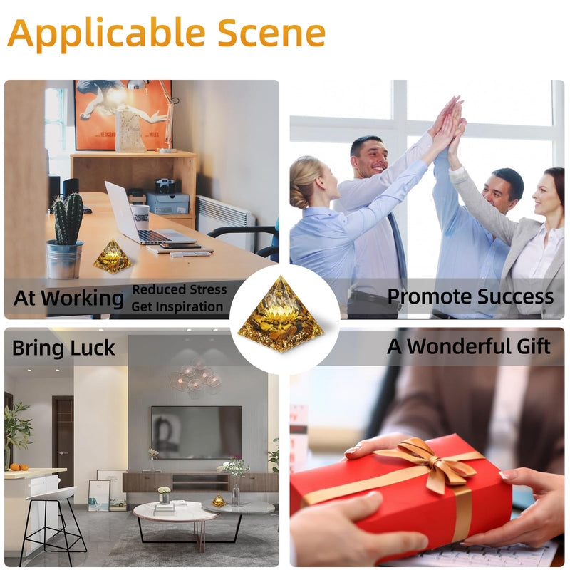 [Australia] - Orgone Pyramid Flower of Life Orgonite Money Healing Crystals Pyramid for Positive Energy with Tiger's Eye Stones and Luck White Crystal That Promotes Wealth, Prosperity and attracts Success Tiger's Eye&white Crystal 
