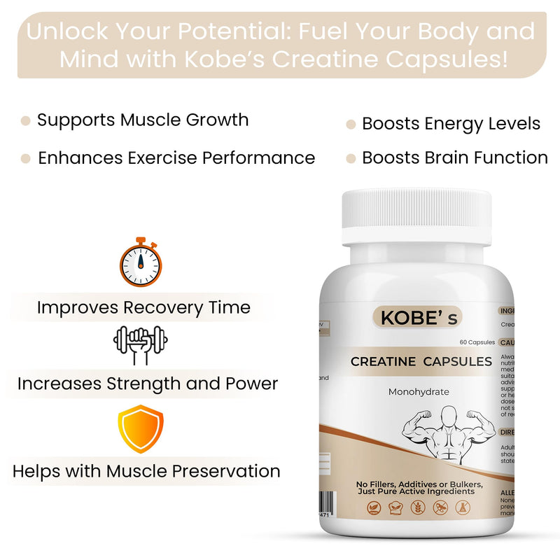 Creatine Monohydrate Capsules | No fillers, Additives or Bulkers, Pure Active Ingredients | 60 Creatine Capsules for Lean Muscle Mass and Strength | Made in UK (Pack of 2) 60 count (Pack of 2)