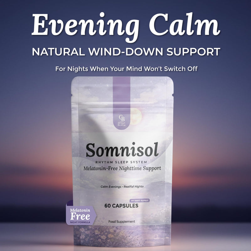 Somnisol Melatonin-Free Nighttime Support – Natural Evening Calm Capsules with L-Theanine, Saffron, Lemon Balm, Reishi & Magnesium – Supports Relaxation & a Smoother Transition into Rest – 60 Capsules